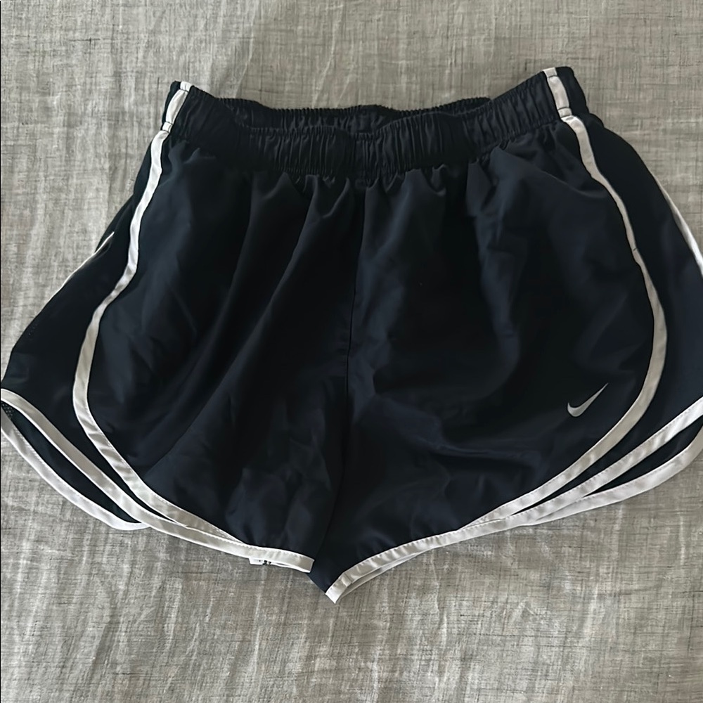 Nike Black and White Athletic Shorts with Curved Hem